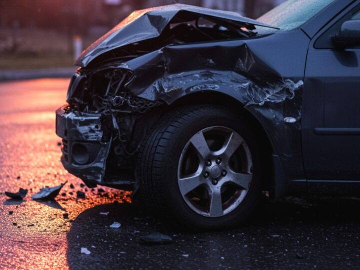 Kolizja na W264: Peugeot zderzył się z BMW, droga zablokowana